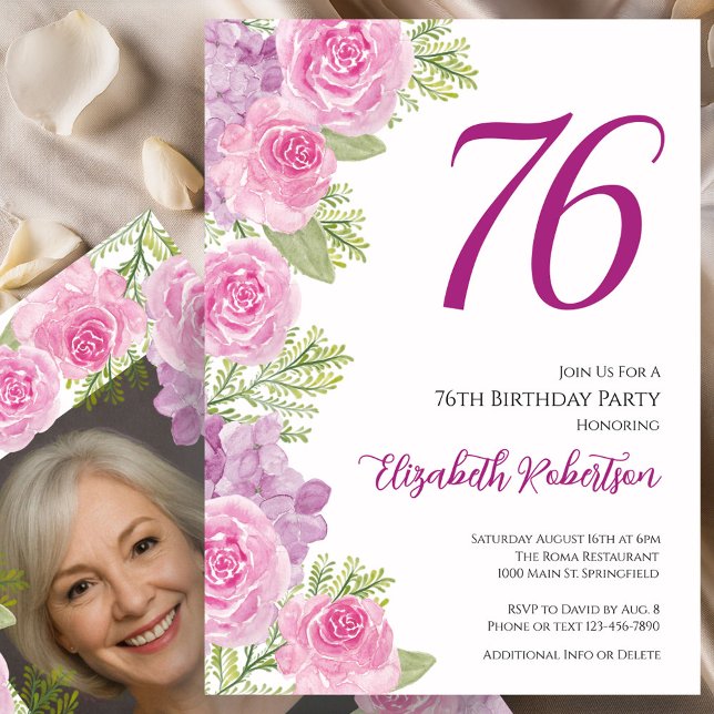 Convite Modelo de foto personalizado de rosas cor-de-rosa  (Criador carregado)