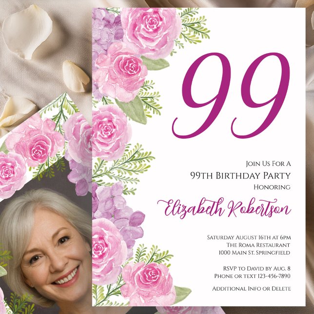 Convite Modelo de Foto Personalizado de Rosas Cor-de-Rosa  (Criador carregado)