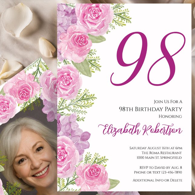 Convite Modelo de foto personalizado de rosas cor-de-rosa  (Criador carregado)