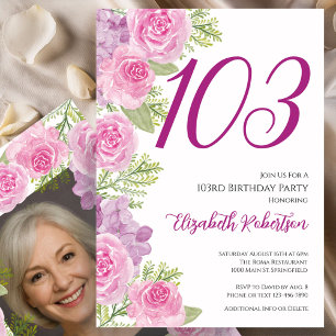 Convite Modelo de foto personalizado de rosas cor-de-rosa
