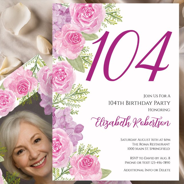 Convite Modelo de Foto Personalizado de Rosas Cor-de-Rosa  (Criador carregado)