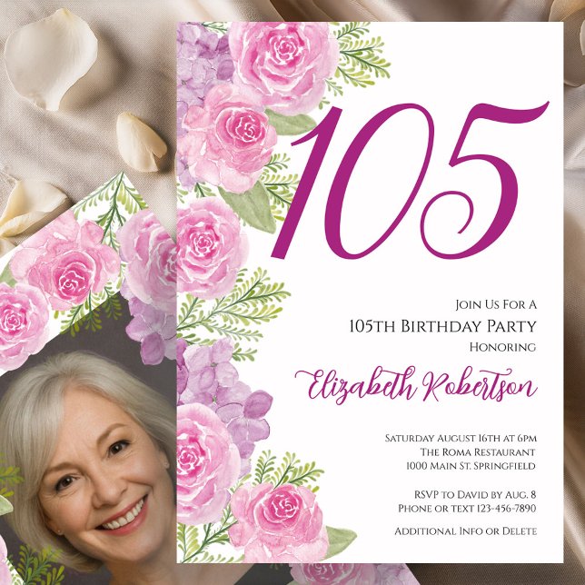 Convite Modelo de Foto Personalizado de Rosas Cor-de-Rosa  (Criador carregado)