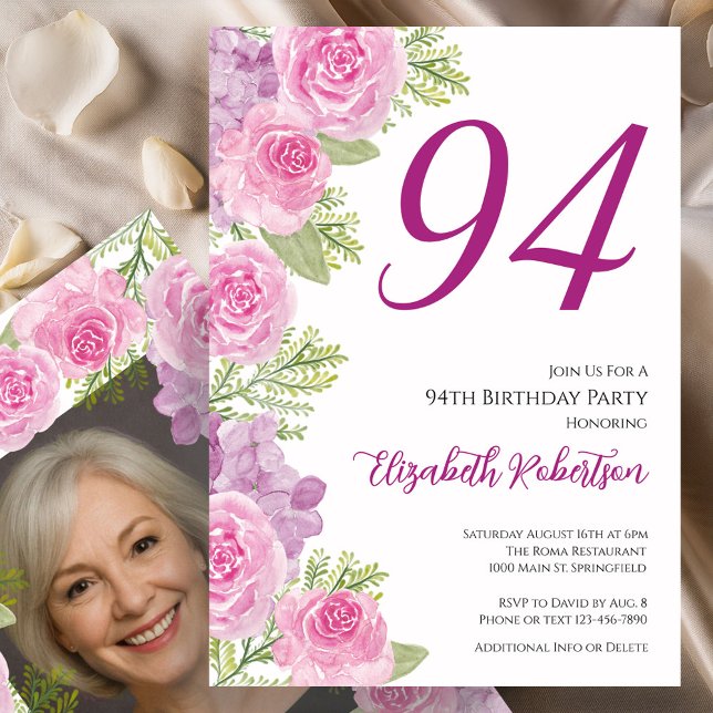 Convite Modelo de foto personalizado de rosas cor-de-rosa  (Criador carregado)