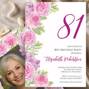 Convite Modelo de foto personalizado de rosas rosa para 81