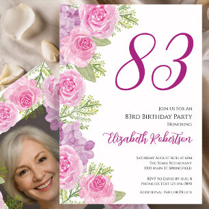 Convite Modelo de foto personalizado de rosas rosa para 83