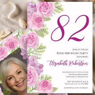 Convite Modelo de Foto Personalizado de Rosas Rosas para 8