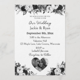 Convite Modelo de Foto Preto e Branco Casamento Botânico 
