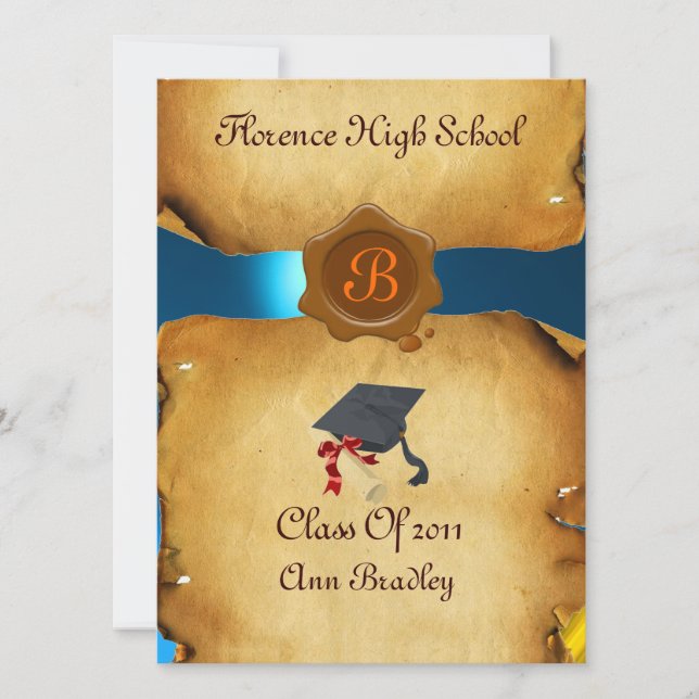 Convite MODELO DE FOTOGRAFIA DE GRADUAÇÃO Selo de Cera azu (Frente)