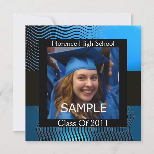 Convite MODELO DE FOTOGRAFIA DE na moda WAVES MONOGRAMA,Az (Frente)