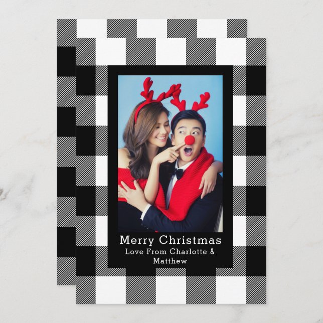 Convite Modelo de Fotografia de Padrão de Xadrez Buffalo P (Frente/Verso)