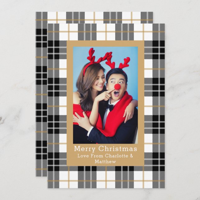 Convite Modelo de Fotografia de Padrão de xadrez Personali (Frente/Verso)