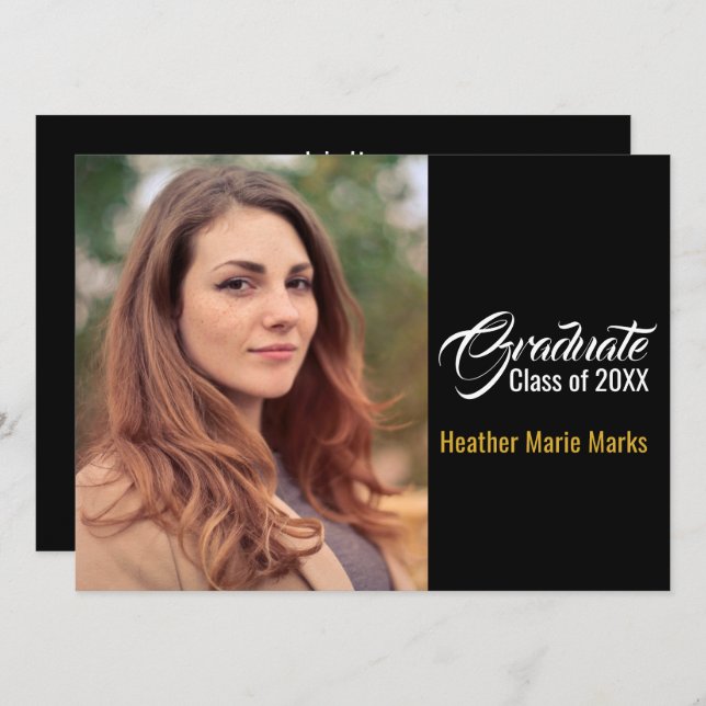 Convite Modelo de Graduação Elegante de Foto Personalizada (Frente/Verso)
