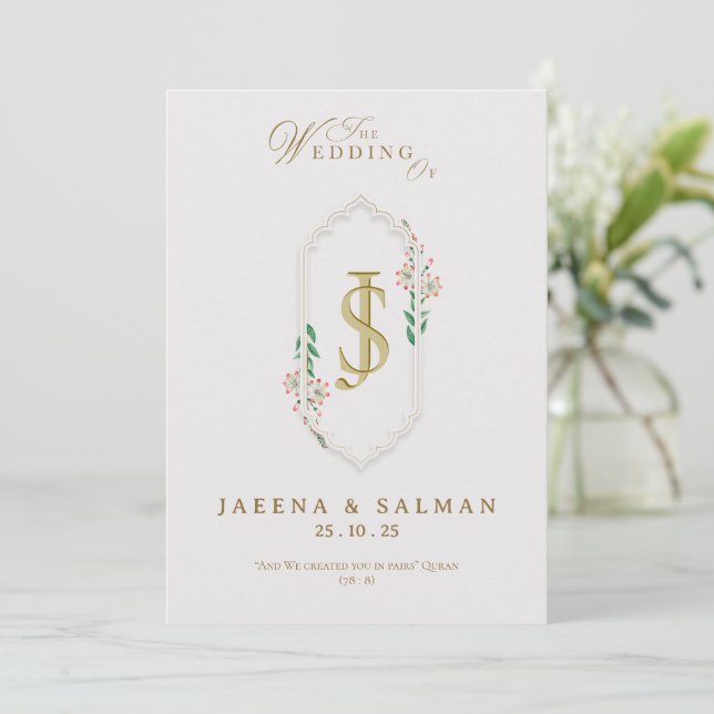 Convite Modelo de impressão de monograma de casamento (Em pé/Frente)