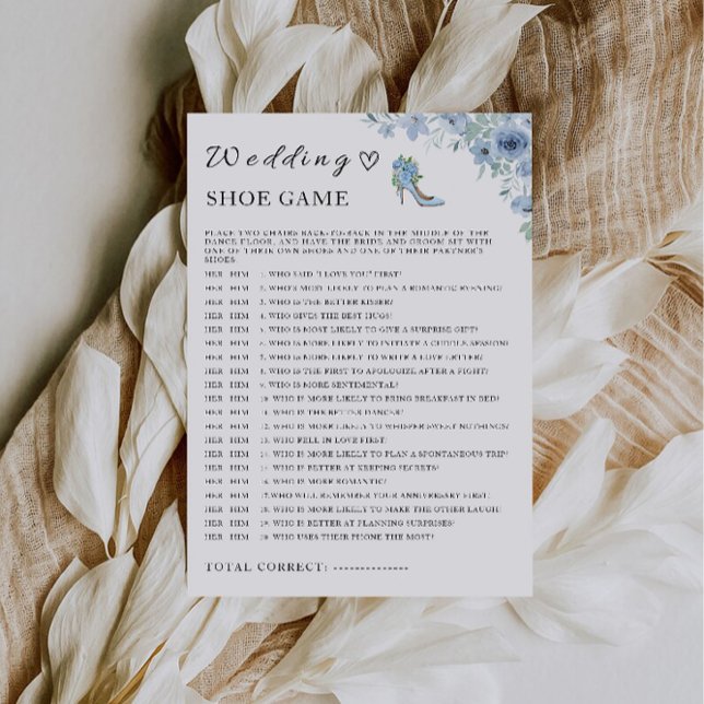 Convite Modelo de Jogo Calçado de Casamento Azul, (Blue Wedding Shoe Game Template, Invitation)