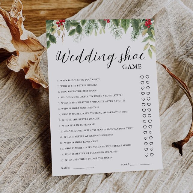 Convite Modelo de Jogo de Sapato de Casamento de Natal, Mi (Christmas Wedding Shoe Game Template, Minimalist Invitation)