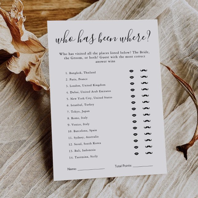 Convite Modelo de Jogo para Chá de Noiva | Quem Estive Ond (Bridal Shower Game Template | Who Has Been Where)