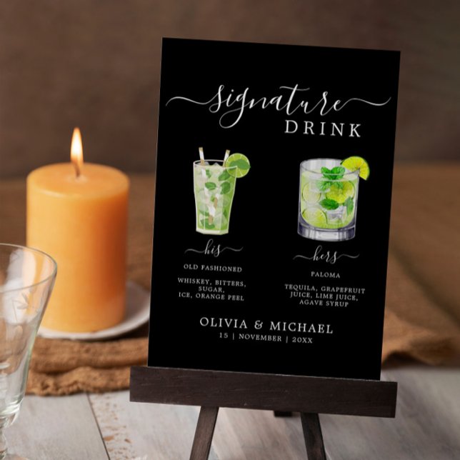 Convite Modelo de Letreiro de Drinks Especiais, Coquetel E (Signature Drinks Sign Template, Signature Cocktail Invitation)