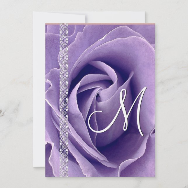 Convite Modelo de Linho de Casamento Rosa Roxo e Renda (Frente)