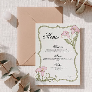 Convite Modelo de Menu de Casamento com Lírio Calla Borgon