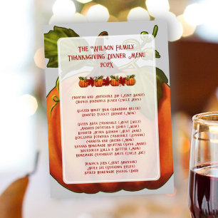 Convite Modelo de Menu de Jantar de Ação de Graças de Abób