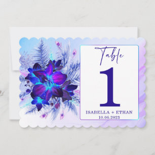Convite modelo de número de mesa de casamento Blue Orchid