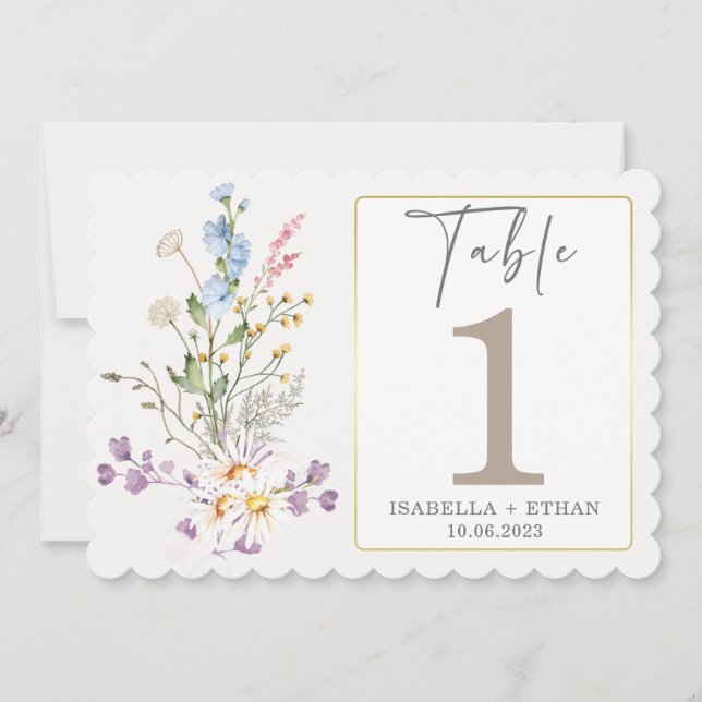 Convite modelo de número de mesa Flor Silvestre (Frente)