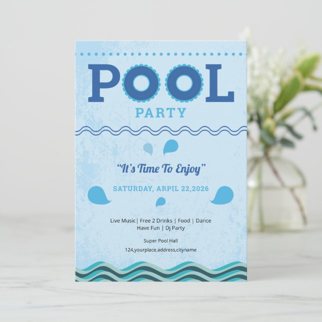 Convite Modelo de Panfleto de Festa de Piscina de Verão (Em pé/Frente)