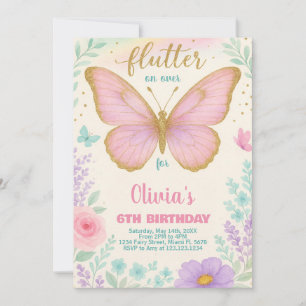 Convite Modelo de Partido Floral Editável para Meninas