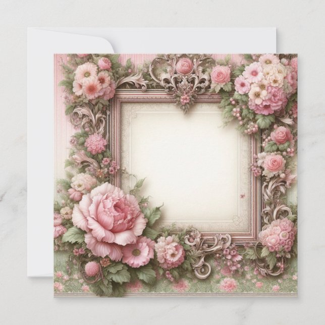 Convite Modelo de placa de Vazio rosa e verde, floral (Frente)