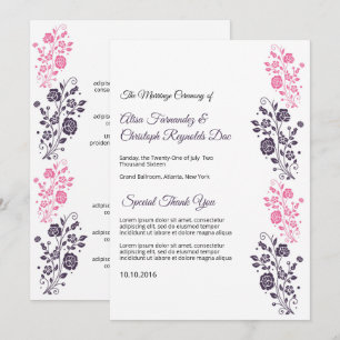 Convite Modelo de Programa de Leque de Casamento Floral