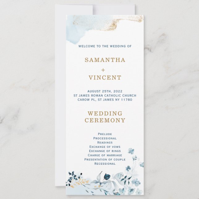 Convite Modelo de Programa Personalizado Azul Marinho e Do (Frente)