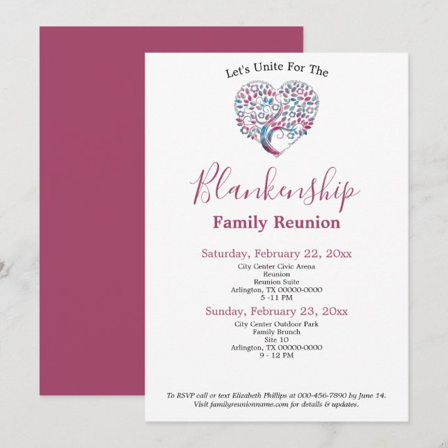 Convite Modelo de Reunião da Família de Árvore de Forma Co (Frente/Verso)