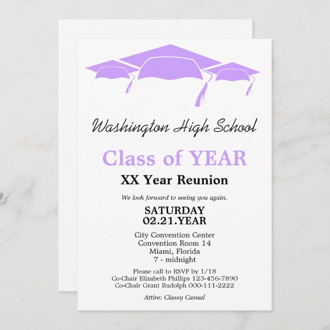 Convite Modelo de Reunião de Classe de Bonés de formatura  (Frente/Verso)