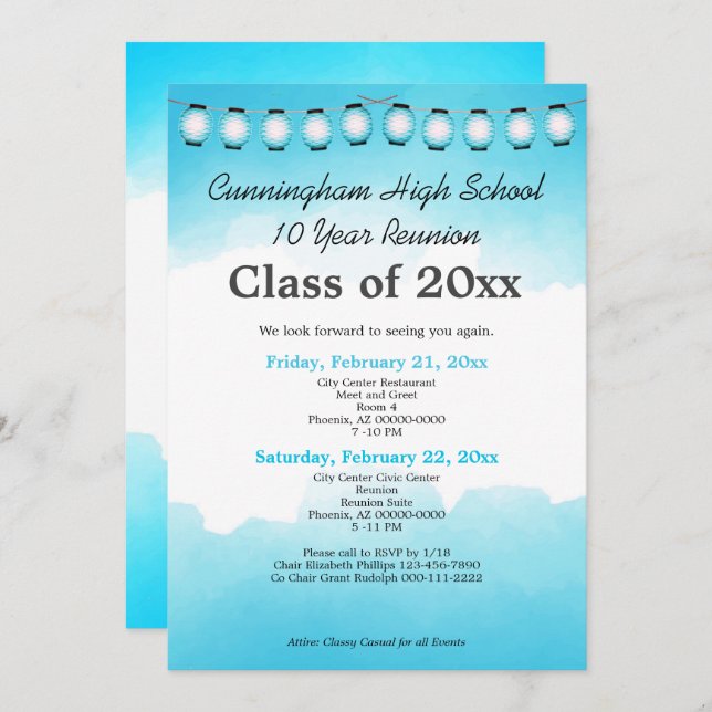 Convite Modelo de Reunião de Classe de Segundo grau de Aqu (Frente/Verso)