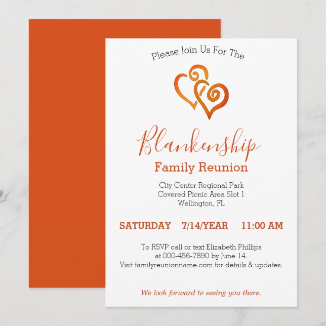 Convite Modelo de Reunião de Família Corações Ligados Lara (Frente/Verso)