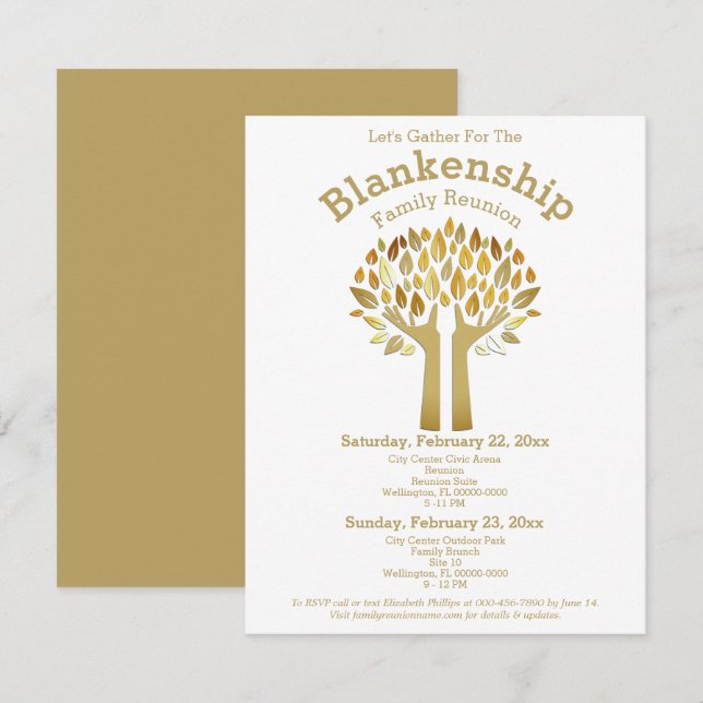 Convite Modelo de reunião de família de folhas de árvore c (Frente/Verso)