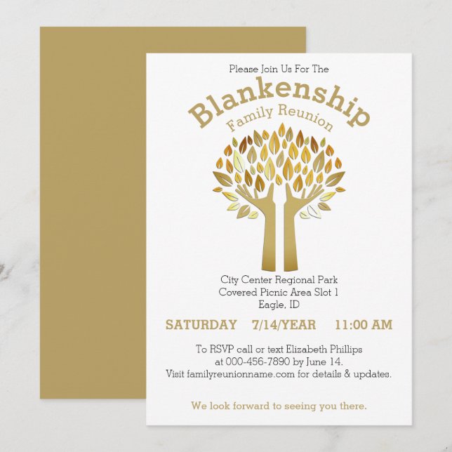 Convite Modelo de reunião de família de folhas de árvore c (Frente/Verso)