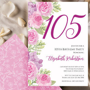 Convite Modelo de Rosas Cor-de-Rosa Florais para 105º Aniv