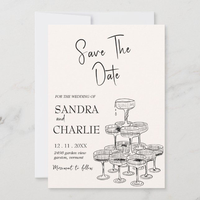 Convite Modelo de Salvar a Data | Casamento Desenhado à Mã (Frente)