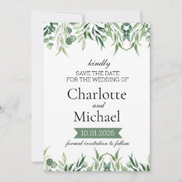 Convite Modelo de Save the Date de Elegante Folhagem