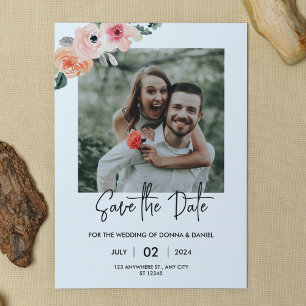 Convite Modelo de Save the Date de Foto Floral Romântica