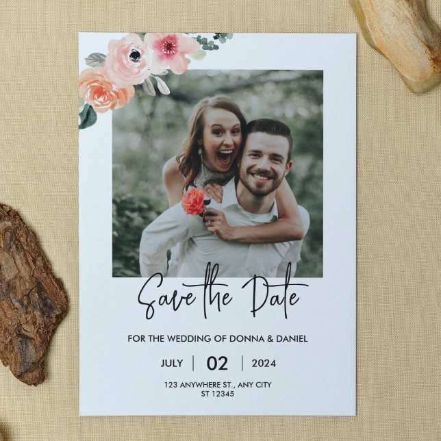 Convite Modelo de Save the Date de Foto Floral Romântica (Criador carregado)