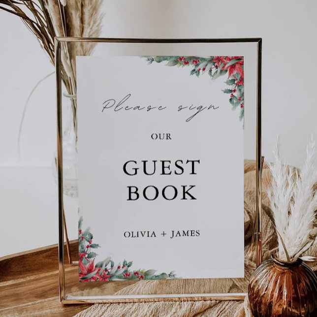 Convite Modelo de Sinal de Livro de Casamento de Natal (Christmas Wedding Guest Book Sign Template)