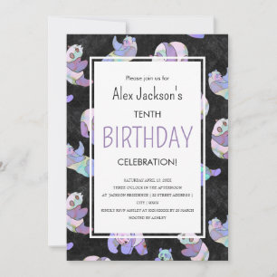 Convite Modelo de Urso Panda Colorido em Aquarela Fofo