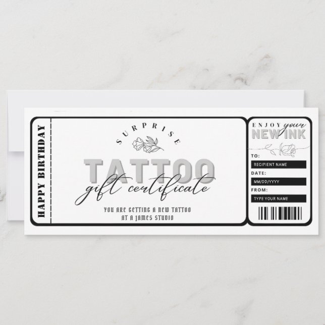 Convite Modelo de voucher de tatuagem pessoal ticket (Frente)