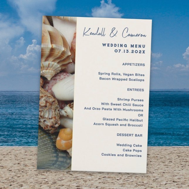 Convite Modelo do Menu Casamento Costeiro do Seashells (Criador carregado)