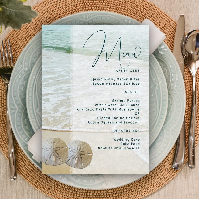 Convite Modelo do Menu Casamento Dólar de Areia (Criador carregado)