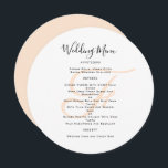 Convite Modelo do Menu Casamento Monograma Redondo<br><div class="desc">Redondo, ou quadrado, modelo de menu de casamento com monograma inicial em branco, ou cor de pêssego. Os cartões brancos têm um script preto para o título e o texto impresso para a lista de menus. Use espaços e letras maiúsculas para seções ou altere o texto conforme necessário. O monograma...</div>