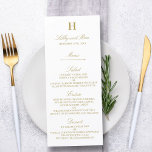 Convite Modelo do Menu na moda Dourado e Casamento Branco<br><div class="desc">Comemore em estilo com estas placas de menu de tendências. O texto é fácil de personalizar e seus convidados jantes ficarão entusiasmados quando receberem esses menus super-na moda.</div>