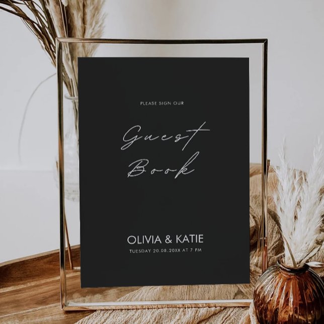 Convite Modelo do Sinal de Livro de Convidado de Casamento (Black Wedding Guest Book Sign Template)